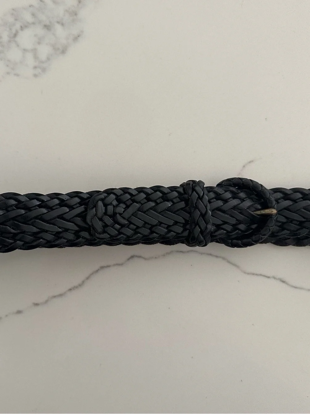 Vintage Cole Haan Braided Leather Belt with Round Covered Buckle Black 28 / S